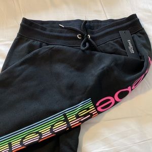NWT BEBE Sport Logo Stripe Black Jogger Size Large